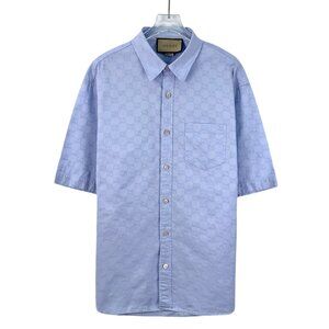 DM0131 Gucci Light blue logo jacquard print cotton short-sleeve shirt